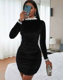 Къса дамска черна рокля с перли в черно - код 55007