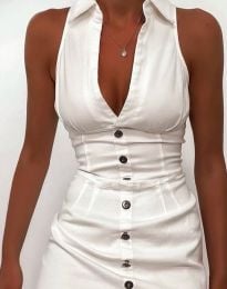 Атрактивна къса дамска рокля с копчета в бяло - код 30170
