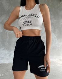 Дамски спортен комплект с надпис "HAWAII BEACH" в черно - код 33290