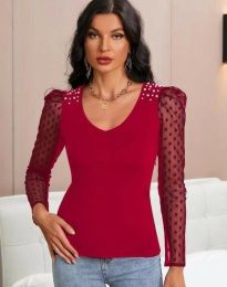 Елегантна дамска блуза с ефектен ръкав в червено - код 97012