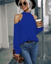 Дамска блуза с голи рамене в синьо - код 30003