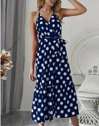 Атрактивна дамска рокля на точки в синьо - код 9945