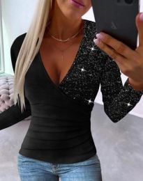 Атрактивна дамска блуза с пайети в черно - код 97031