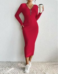 Атрактивна дамска рокля с цип в червено - код 03170
