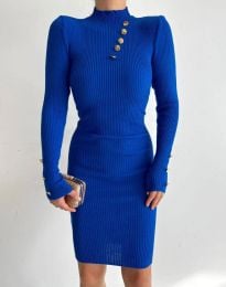 Атрактивна дамска рокля с копчета в синьо - код 02544