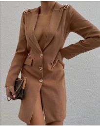 Атрактивна дамска рокля тип сако в цвят капучино - код 11155