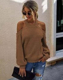 Атрактивен дамски пуловер в кафяво - код 9822