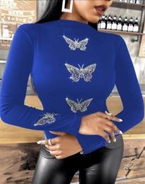 Дамска блуза в синьо с пеперуден принт - код 52666