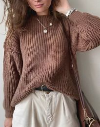 Атрактивен дамски пуловер в кафяво - код 20444