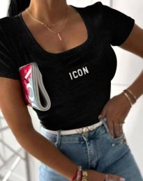 Дамска тениска с надпис "ICON" в черно - код 5668