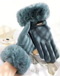 Дамски топли ръкавици от кадифе с пух в цвят тюркоаз - код GL6232