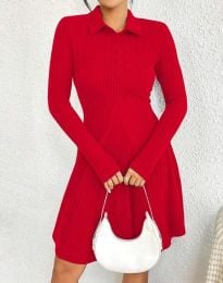 Къса дамска рокля с якичка в червено - код 3257
