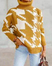 Атрактивен дамски пуловер в цвят горчица - код 1019