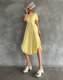 Разкроена дамска рокля в жълто - код 30800