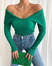Дамска блуза с атрактивно деколте в зелено - код 01706