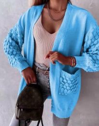 Модерна дълга свободна плетена жилетка в синьо - код 0785
