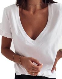 Дамска тениска с ефектни ръкави в бяло - код 2462