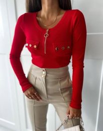 Атрактивна дамска блуза с цип в червено - код 12640