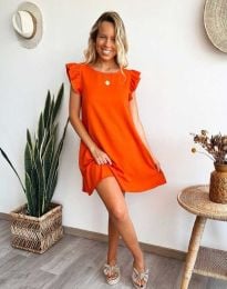 Кокетна дамска рокля с моден аксесоар в оранжево - код 00570