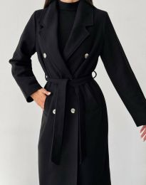 Дълго дамско палто с копчета в черно - код 07188
