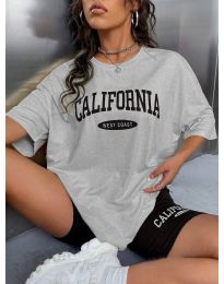 Дамски сет тениска с клин "CALIFORNIA" в сиво - код 001212