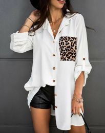 Ефектна дамска риза с тигров джоб в бяло - код - 44755
