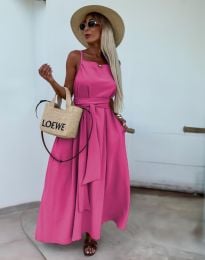 Ефектна дълга дамска рокля в розово - код 77780