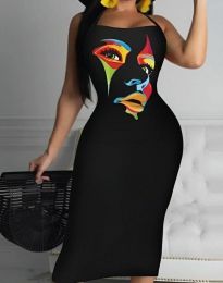 Дамска рокля с ефектен принт в черно - код 50023