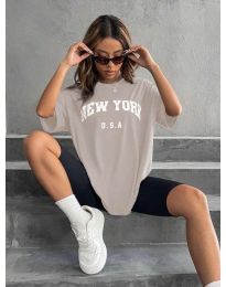 Дамска тениска с надпис "NEW YORK U.S.A" в бежово - код 0012017