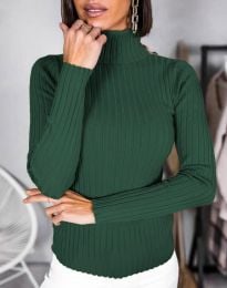 Дамска блуза с поло яка в тъмнозелено - код 1114
