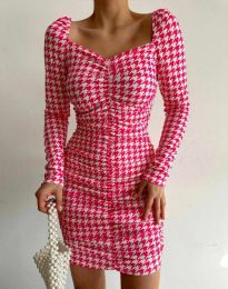Дамска рокля тип пепит в розово - код 82388