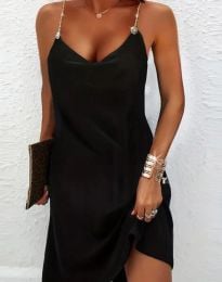 Дамска рокля в черно с ефектни презрамки - код 76046