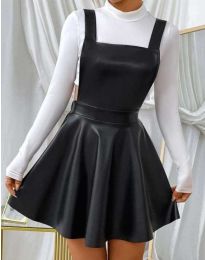 Къса дамска кожена рокля в черно - код 35101