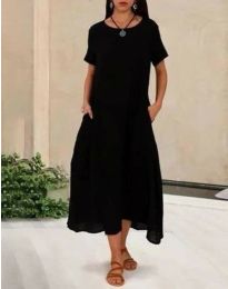 Дълга дамска рокля с джобове в черно - код 50025