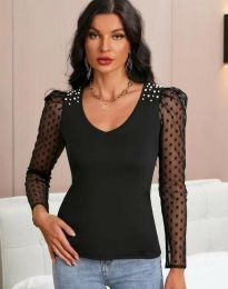 Елегантна дамска блуза с ефектен ръкав в черно - код 97012