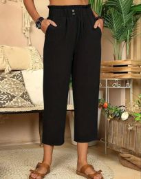 Моден дамски панталон с декоративни копчета в черно - код 50212