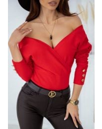 Дамска блуза в червено с V-образно деколте - код 8488