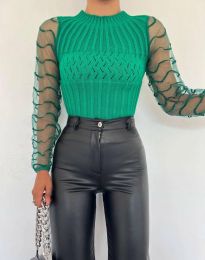Ефектен дамски пуловер в зелено - код 5869
