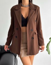 Елегантно късо дамско палто в кафяво - код 24015