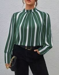 Атрактивна дамска риза в бяло и зелено - код 20008