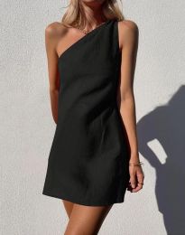 Атрактивна дамска къса рокля с един ръкав в черно - код 21799