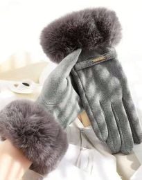 Дамски топли ръкавици от кадифе в сиво - код GL7223