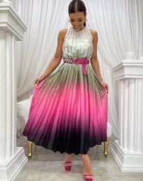 Модерна дълга дамска рокля с атрактивен десен - код 2376 - 1