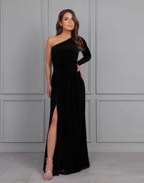 Елегантна дамска рокля с цепка в черно - код 55026