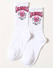 Дамски чорапи в бяло с надпис "LOS ANGELES" - код WZ8194
