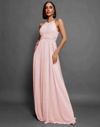 Дълга дамска рокля в розово - код 3691