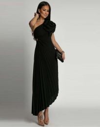 Атрактивна дълга дамска рокля с розичка в черно - код 92200