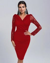 Дамска рокля с тюлен ръкав в червено - код 90026