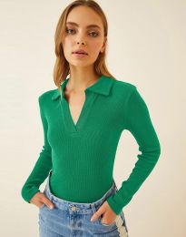 Дамска блуза в зелено с яка - код 9283
