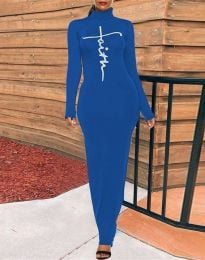 Атрактивна дълга рокля в синьо - код 97016
